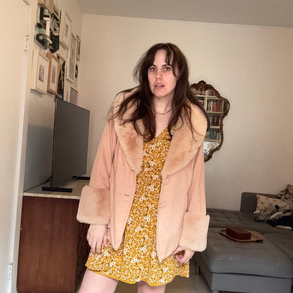Penny Lane Faux Suede & Faux Fur Coat Boho Almost Famous 1970s Vibe — M - Picture 4 of 15